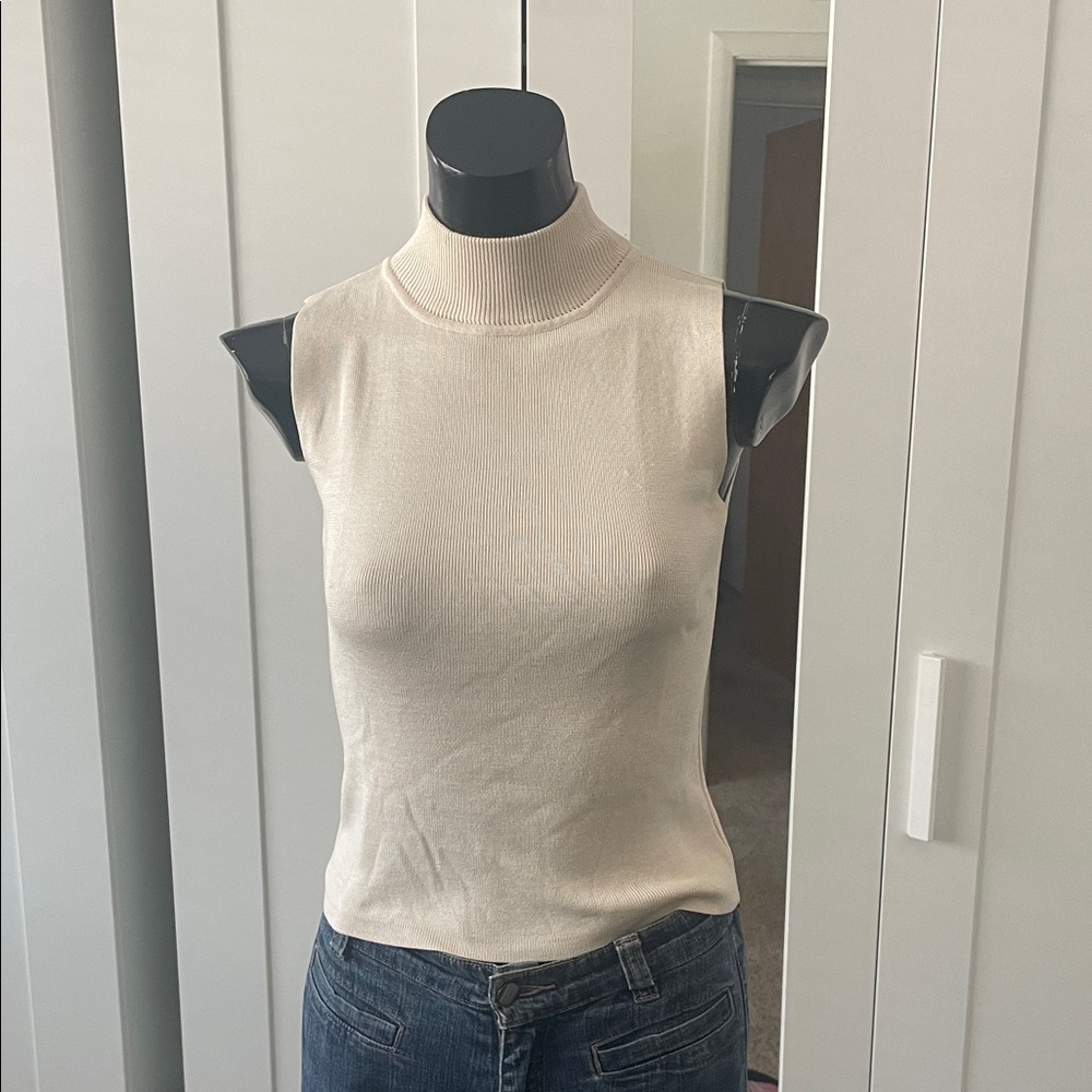 Sleeveless Cream Turtleneck Top